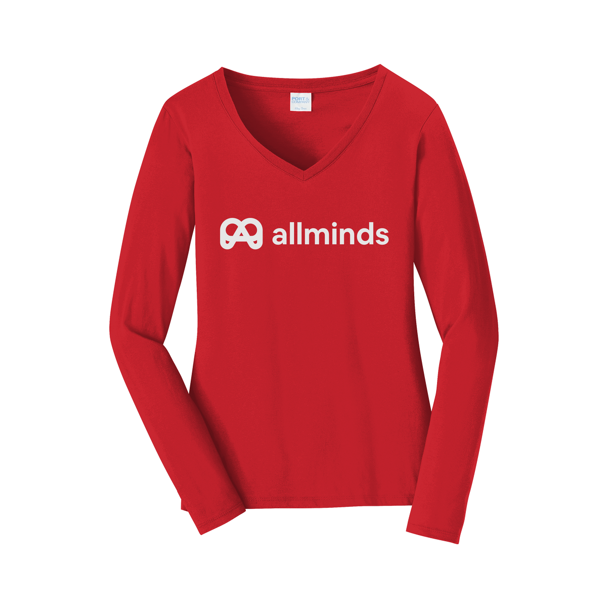 getallminds-womens-long-sleeve-v-neck-dtf-front-LPC450VLS-brightred-flat-front
