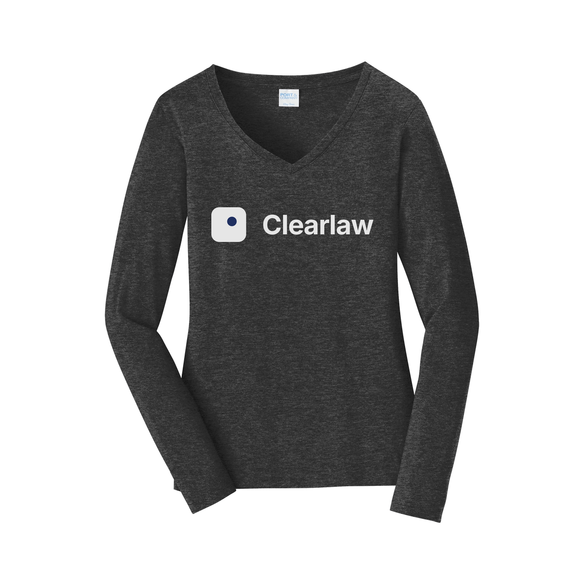 clearlaw-womens-long-sleeve-v-neck-dtf-front-LPC450VLS-darkheathergrey-flat-front