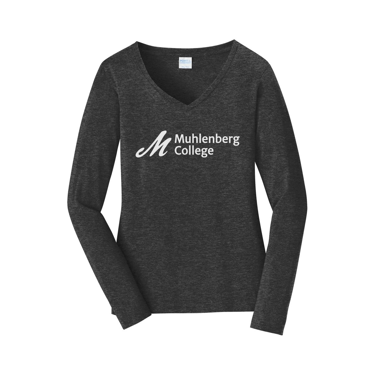 muhlenberg-womens-long-sleeve-v-neck-dtf-front-LPC450VLS-darkheathergrey-flat-front