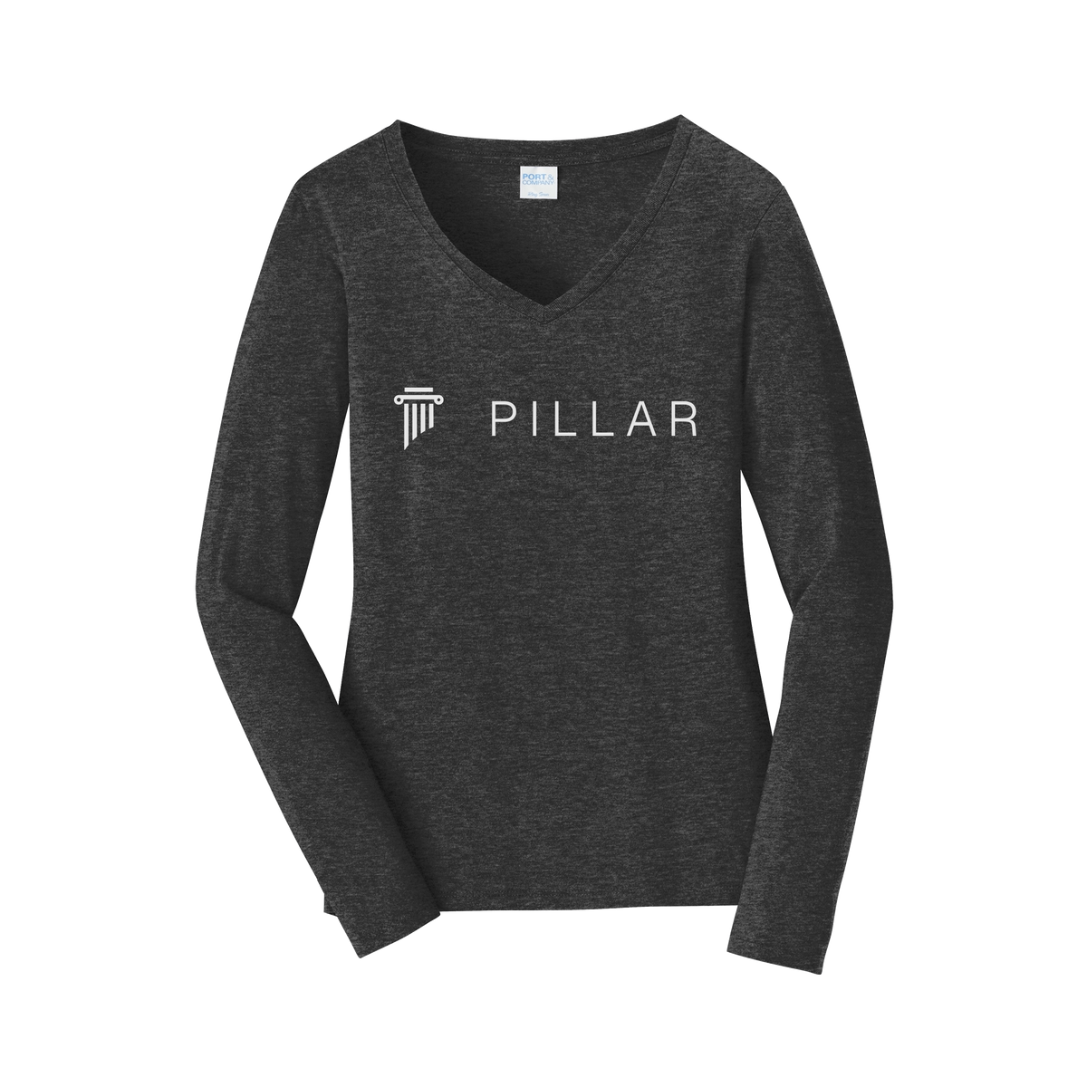 pillar-womens-long-sleeve-v-neck-dtf-front-LPC450VLS-darkheathergrey-flat-front