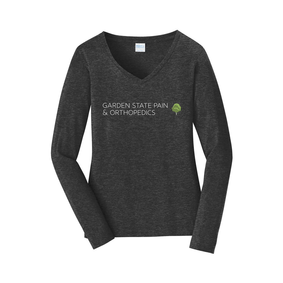 gardenstatepain-womens-long-sleeve-v-neck-dtf-front-LPC450VLS-darkheathergrey-flat-front