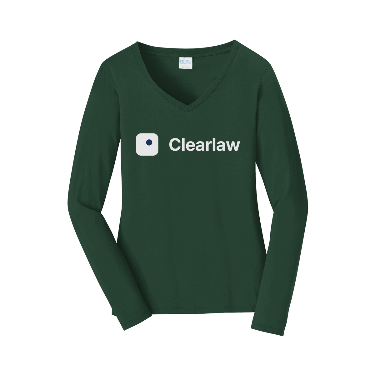 clearlaw-womens-long-sleeve-v-neck-dtf-front-LPC450VLS-forestgreen-flat-front