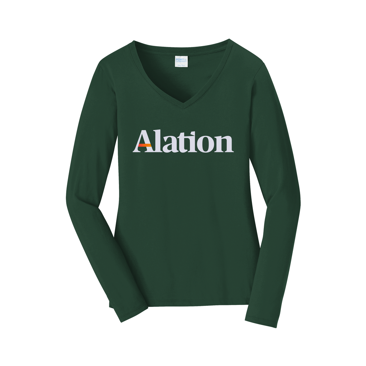 alation-womens-long-sleeve-v-neck-dtf-front-LPC450VLS-forestgreen-flat-front