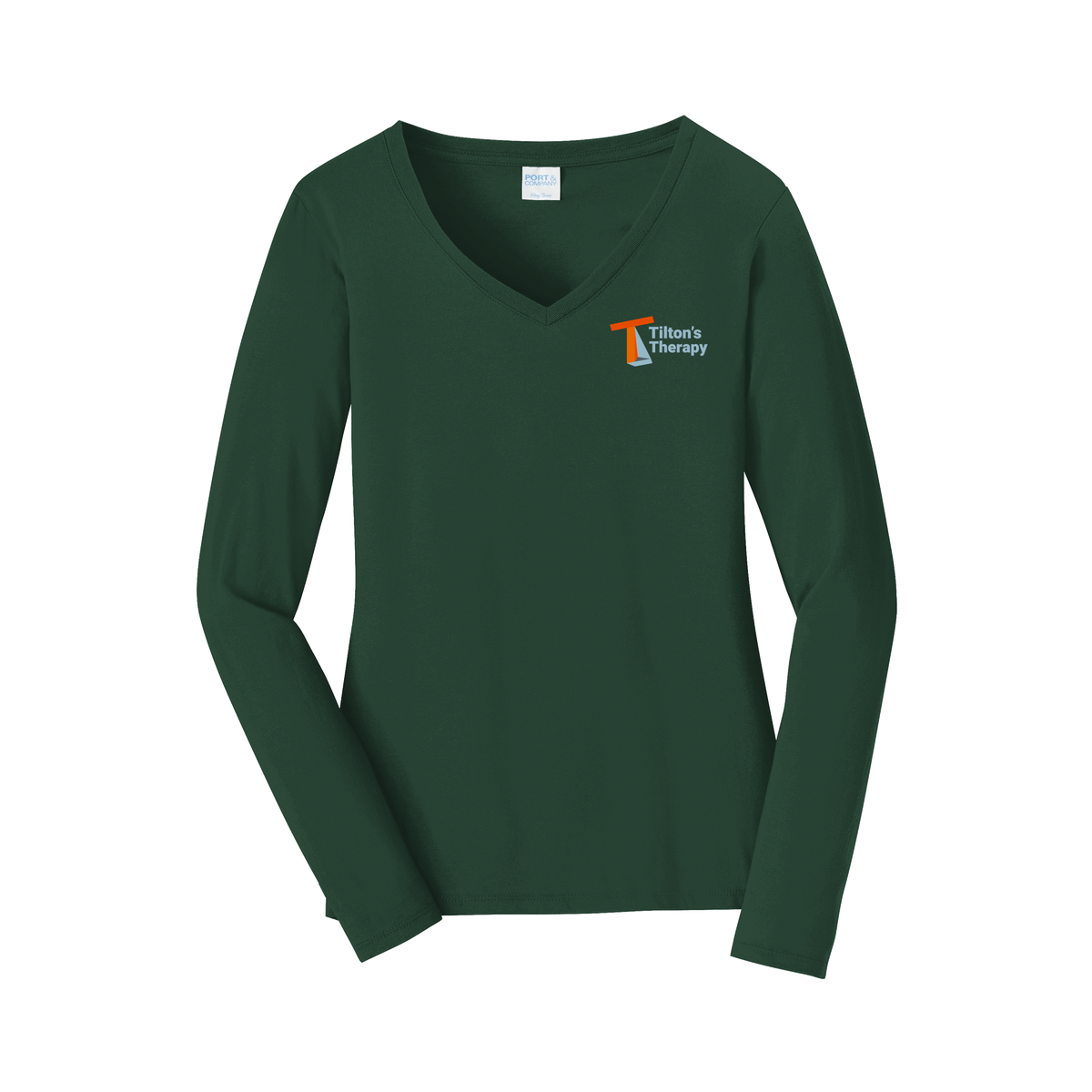 tiltonstherapy-womens-long-sleeve-v-neck-dtf-leftchest-LPC450VLS-forestgreen-flat-front