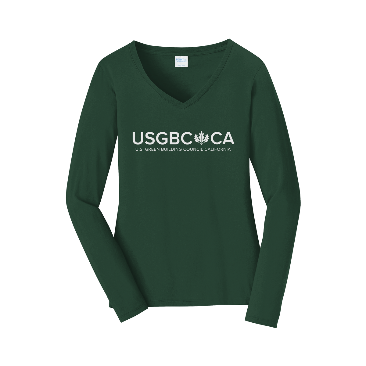 usgbc-ca-womens-long-sleeve-v-neck-dtf-front-LPC450VLS-forestgreen-flat-front