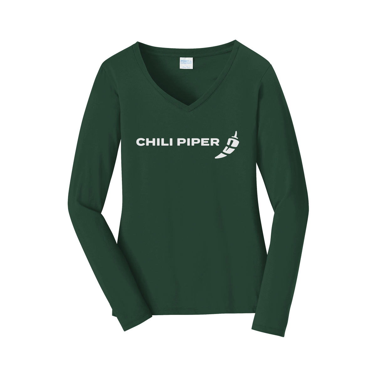 chilipiper-womens-long-sleeve-v-neck-dtf-front-LPC450VLS-forestgreen-flat-front