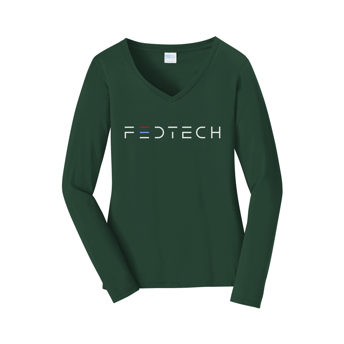 fedtech-womens-long-sleeve-v-neck-dtf-front-LPC450VLS-forestgreen-flat-front