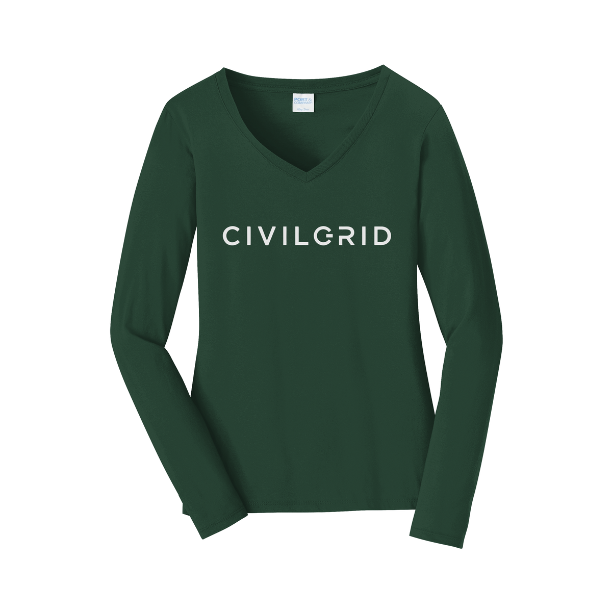 civilgrid-womens-long-sleeve-v-neck-dtf-front-LPC450VLS-forestgreen-flat-front