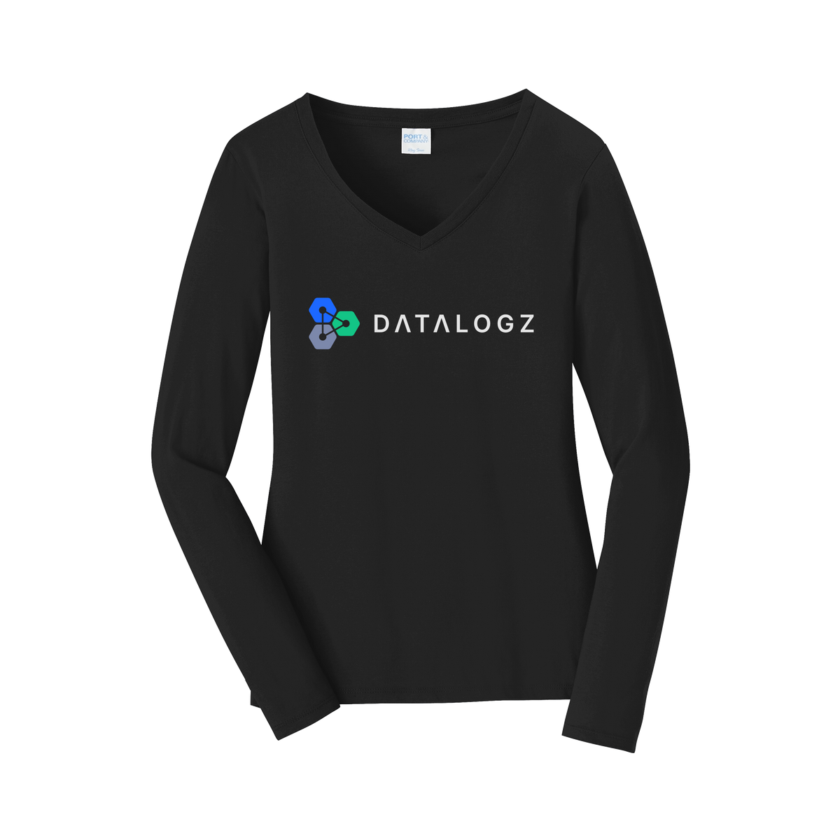 datalogz-womens-long-sleeve-v-neck-dtf-front-LPC450VLS-jetblack-flat-front