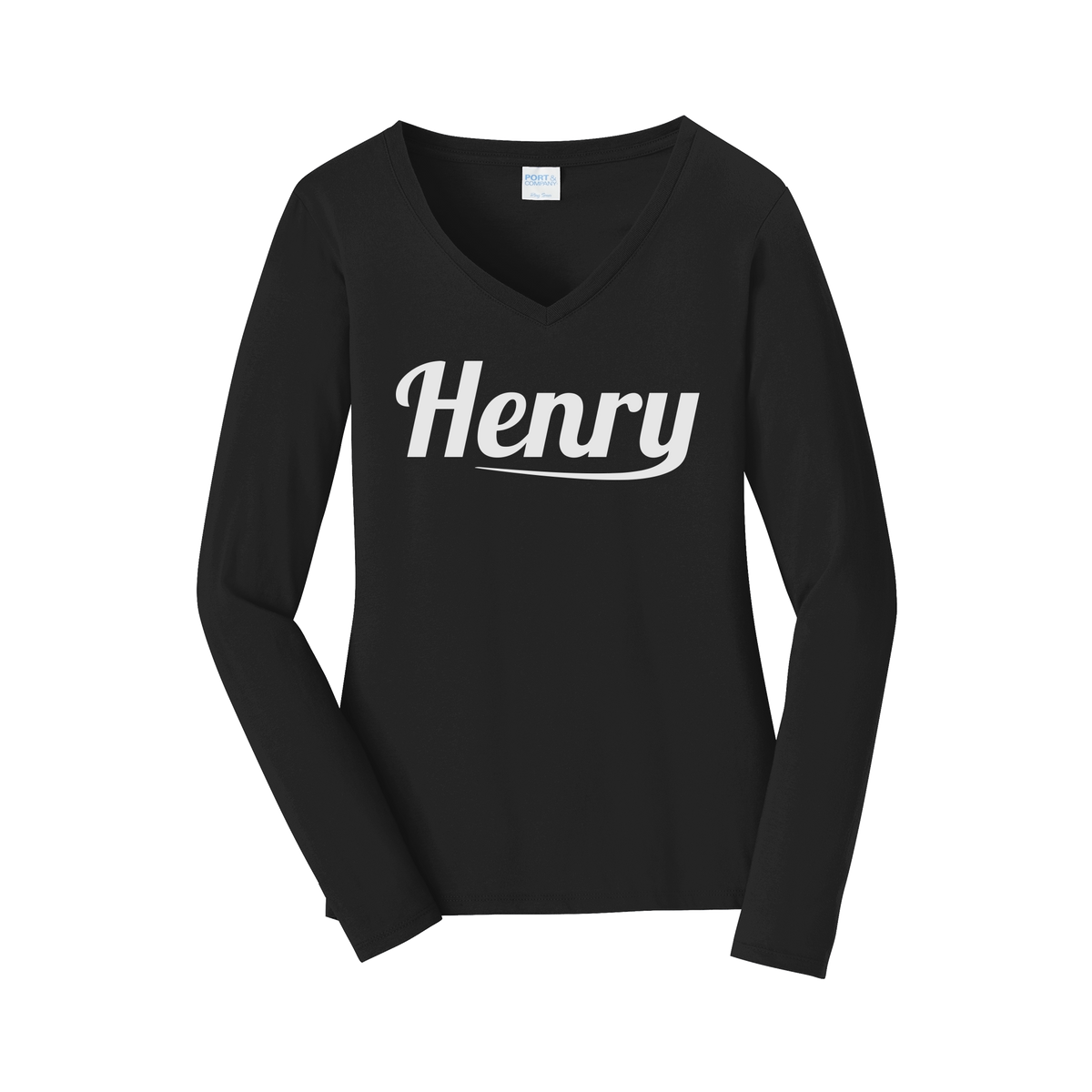 henrymeds-womens-long-sleeve-v-neck-dtf-front-LPC450VLS-jetblack-flat-front