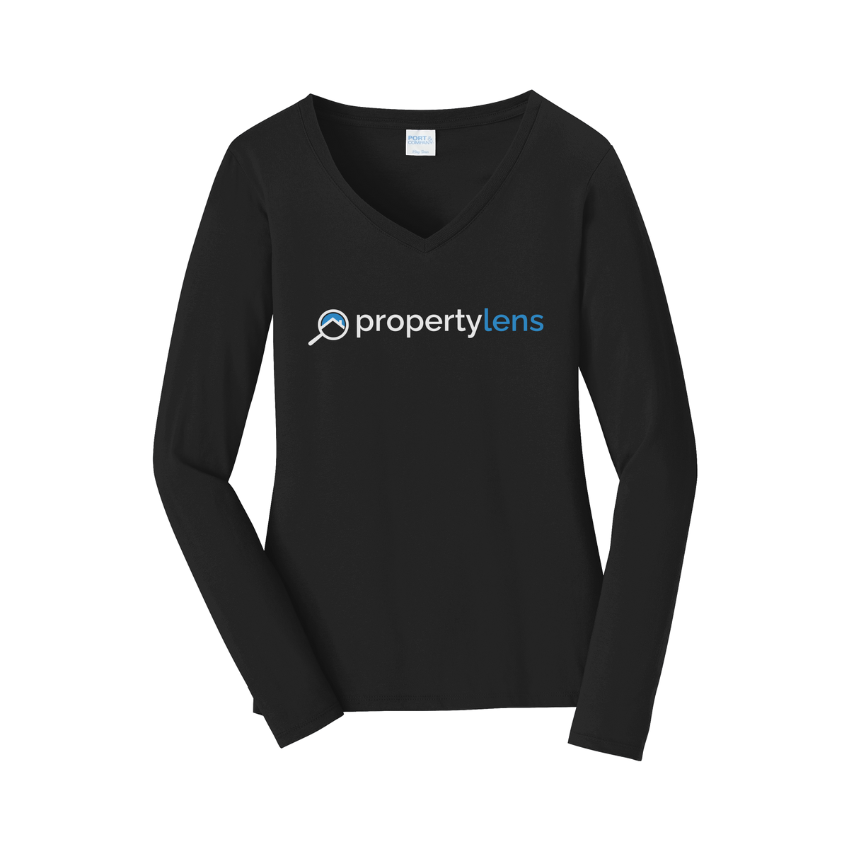 propertylens-womens-long-sleeve-v-neck-dtf-front-LPC450VLS-jetblack-flat-front
