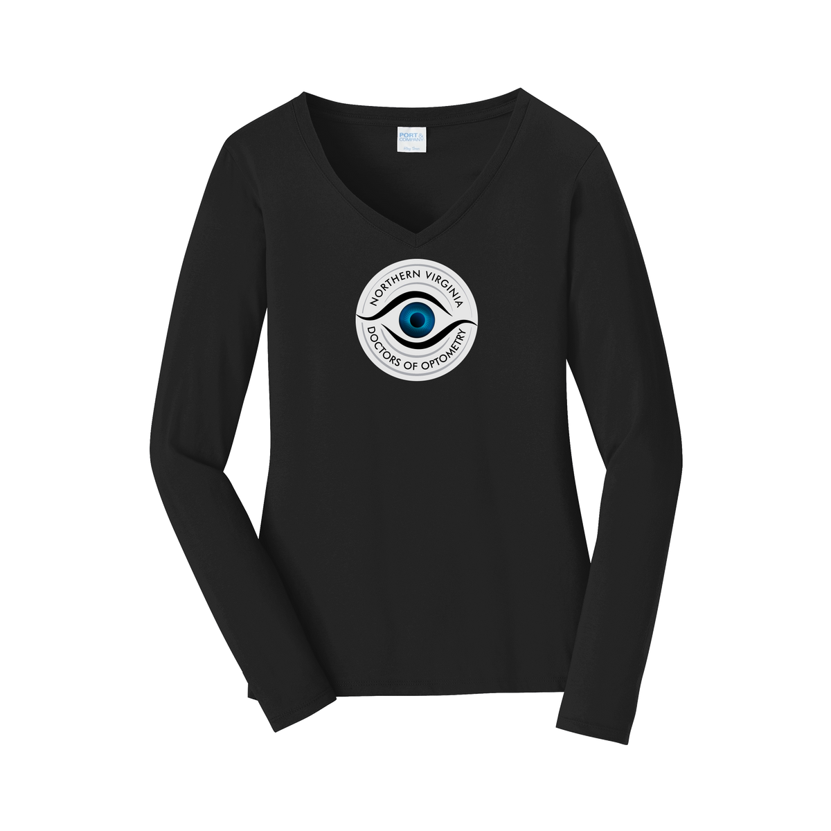 novaeyedocs-womens-long-sleeve-v-neck-dtf-front-LPC450VLS-jetblack-flat-front