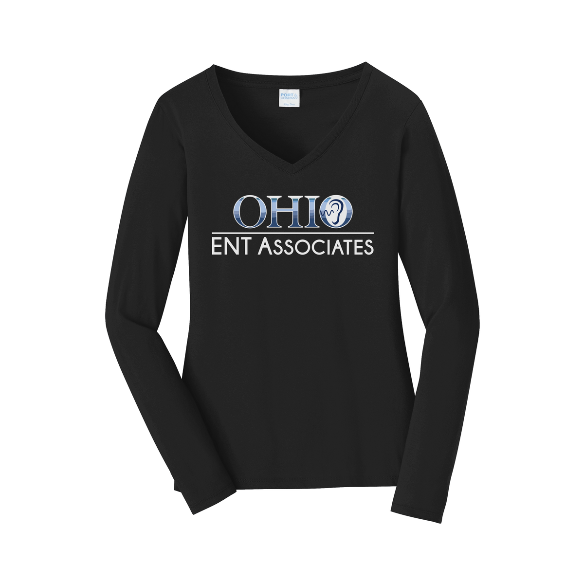 ohioentaudiology-womens-long-sleeve-v-neck-dtf-front-LPC450VLS-jetblack-flat-front