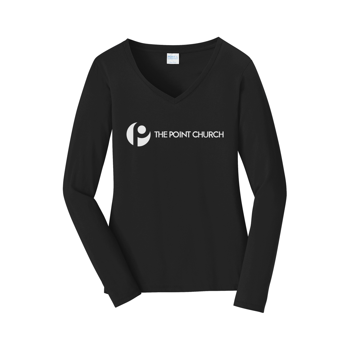 thepointva-womens-long-sleeve-v-neck-dtf-front-LPC450VLS-jetblack-flat-front