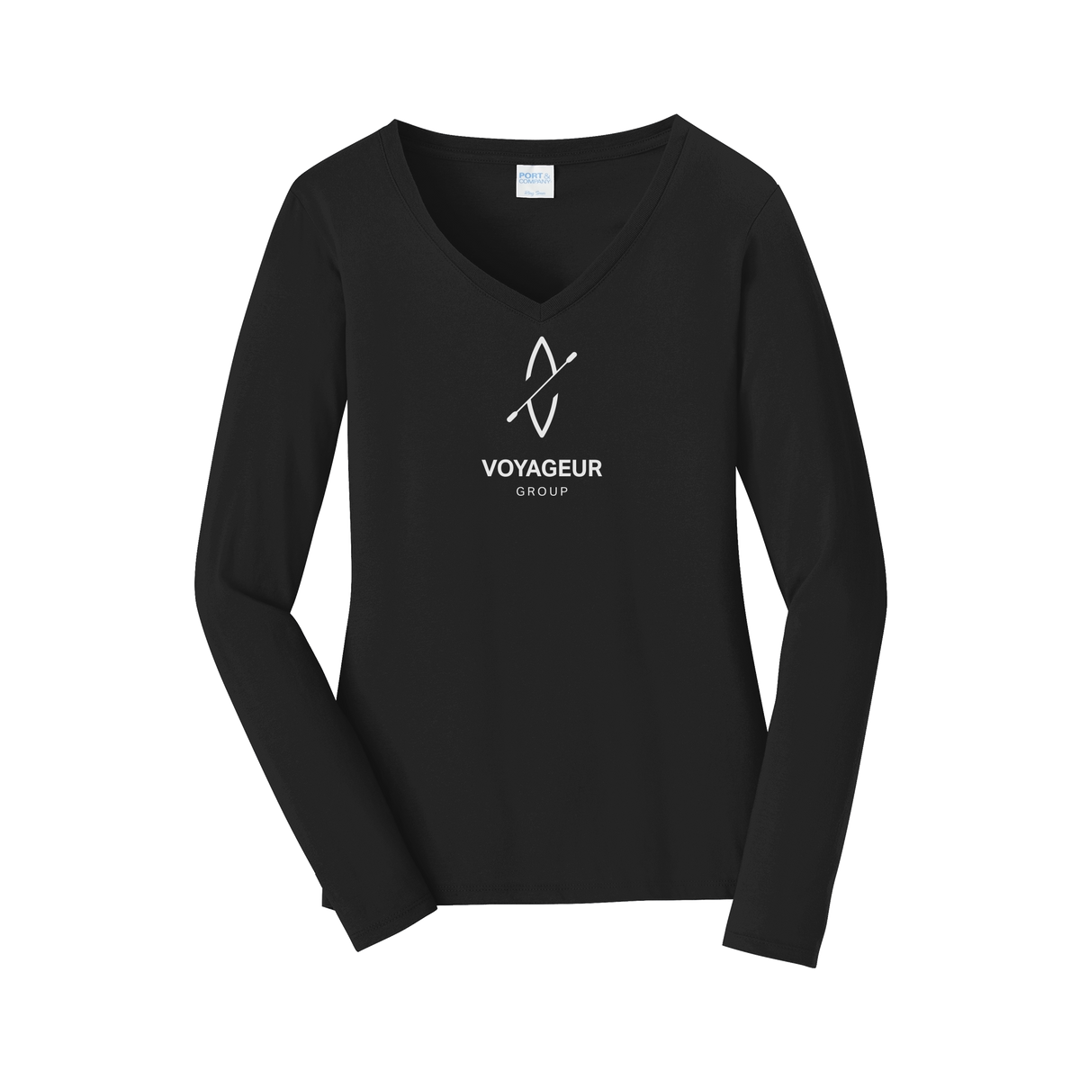 voyageurgroup-womens-long-sleeve-v-neck-dtf-front-LPC450VLS-jetblack-flat-front