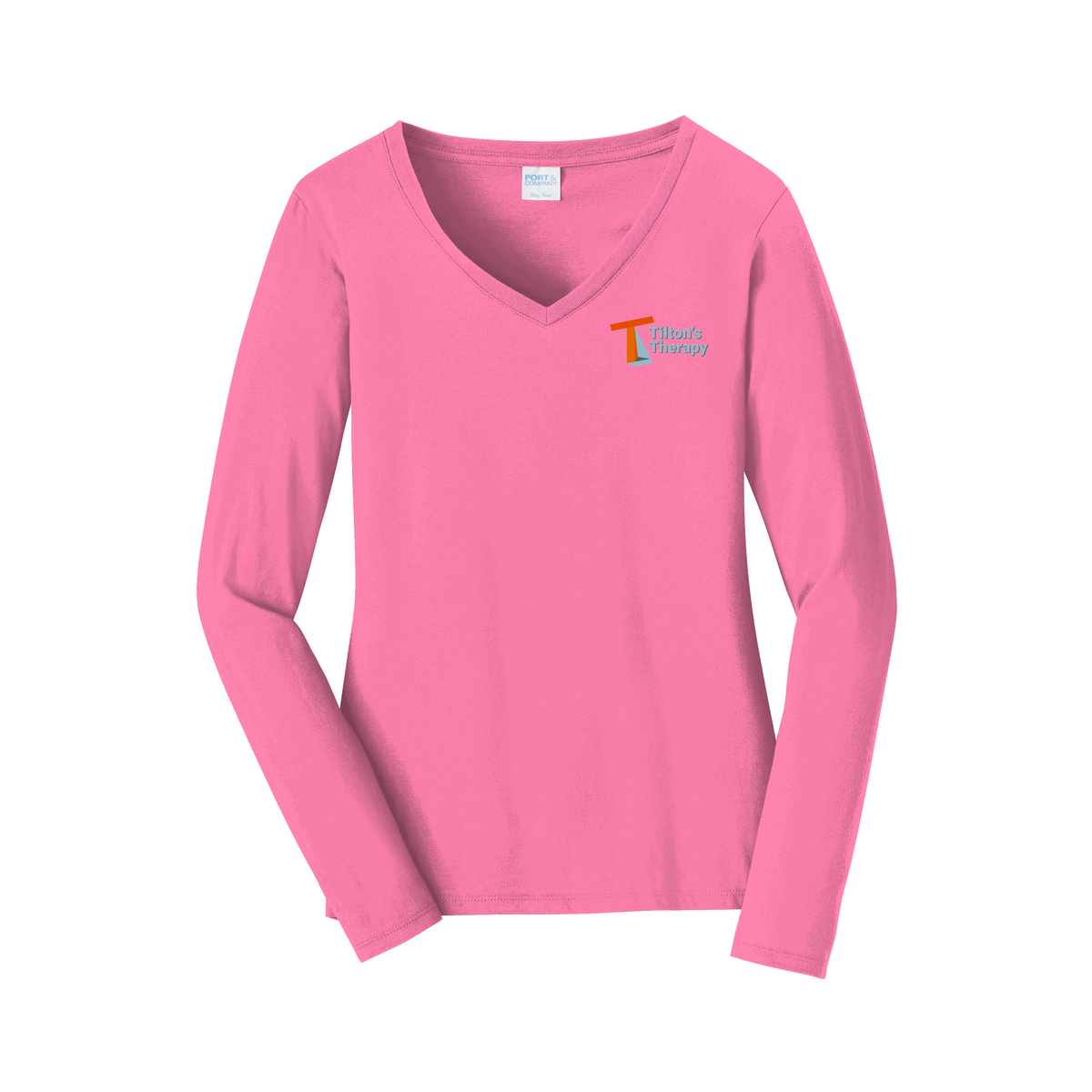 tiltonstherapy-womens-long-sleeve-v-neck-dtf-leftchest-LPC450VLS-newpink-flat-front