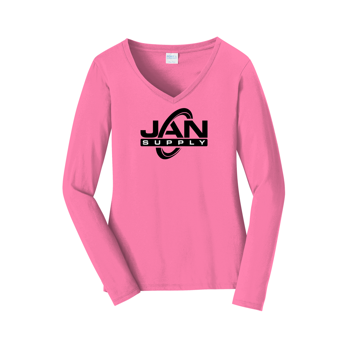 jan-pro-womens-long-sleeve-v-neck-dtf-front-LPC450VLS-newpink-flat-front