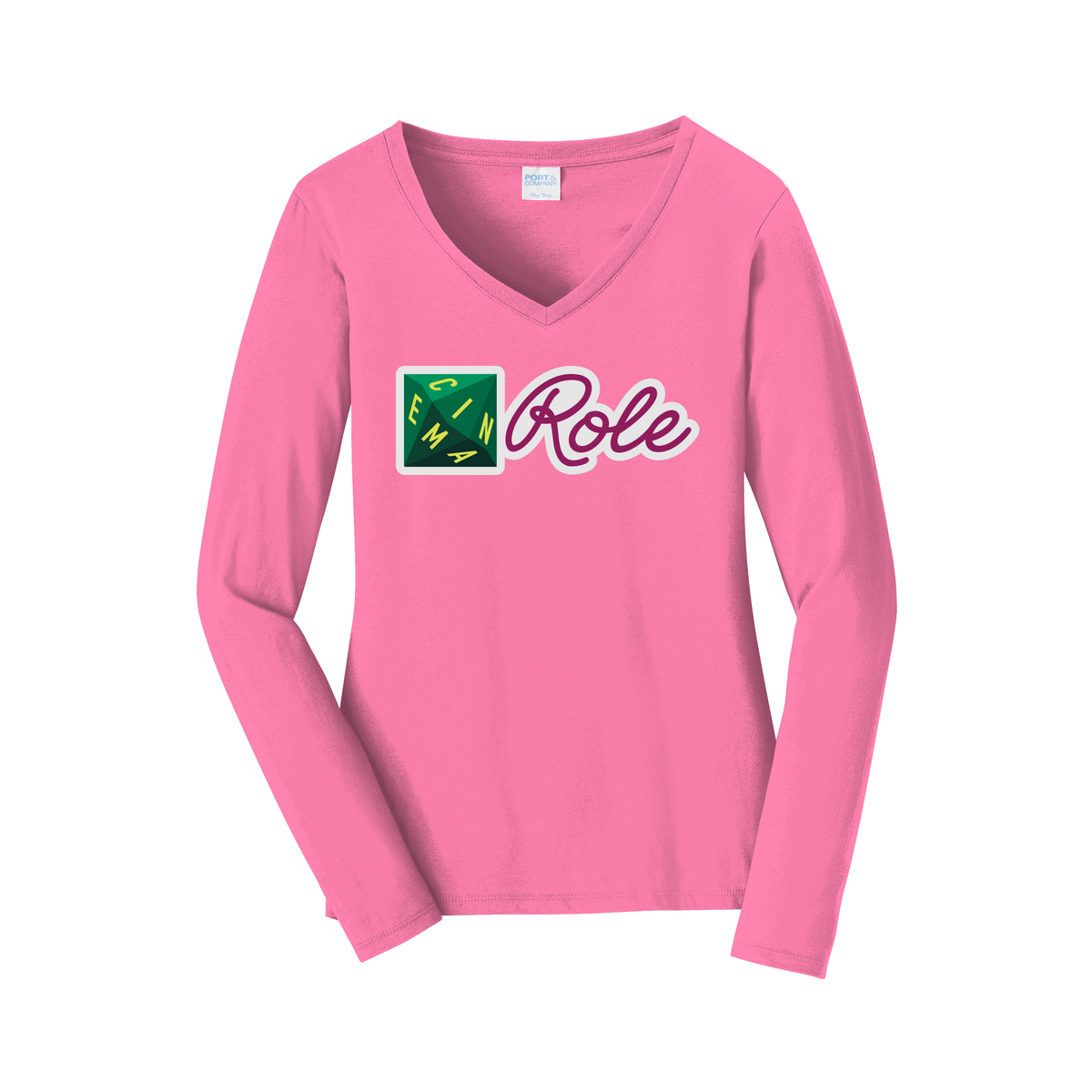 cinemarole-womens-long-sleeve-v-neck-dtf-front-LPC450VLS-newpink-flat-front