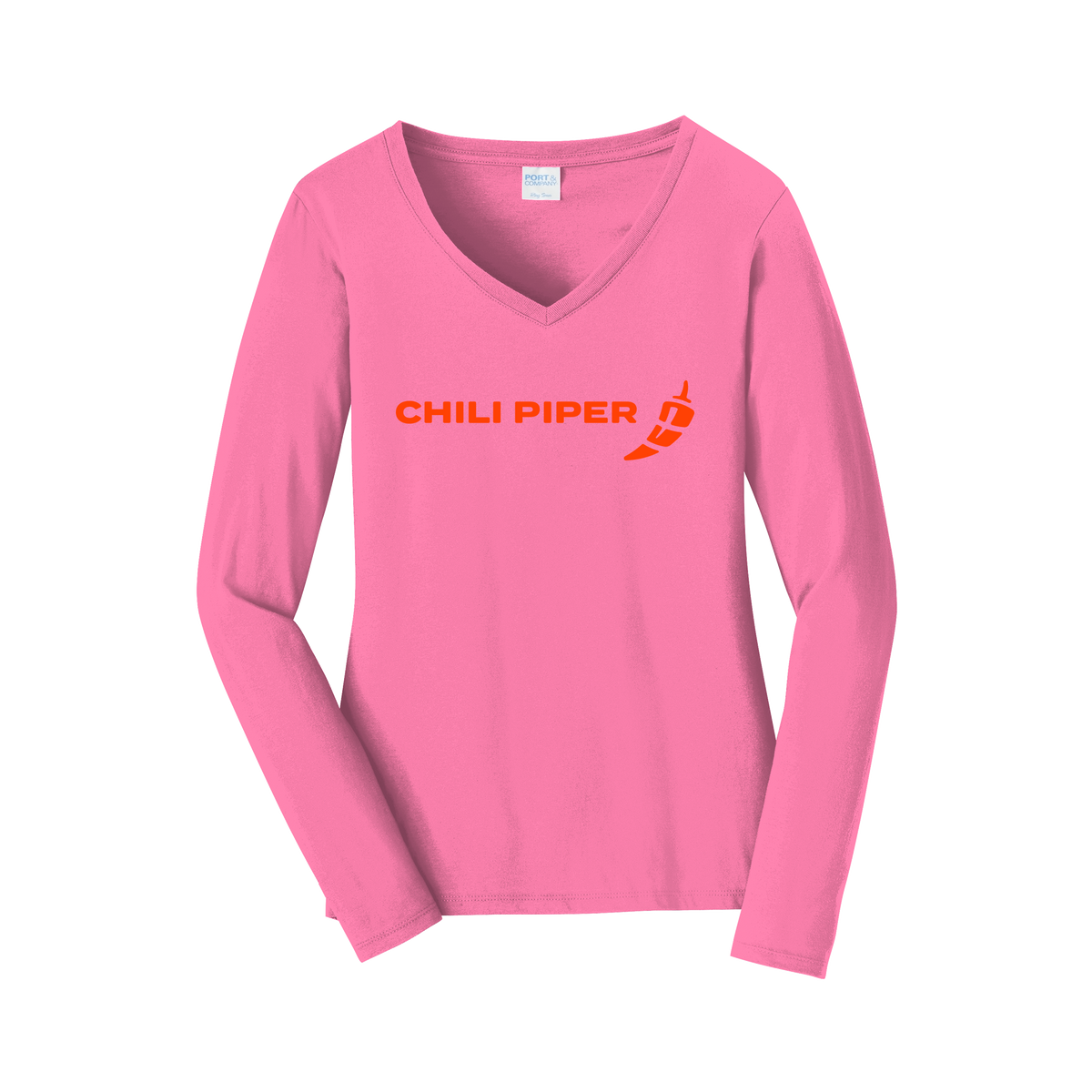 chilipiper-womens-long-sleeve-v-neck-dtf-front-LPC450VLS-newpink-flat-front