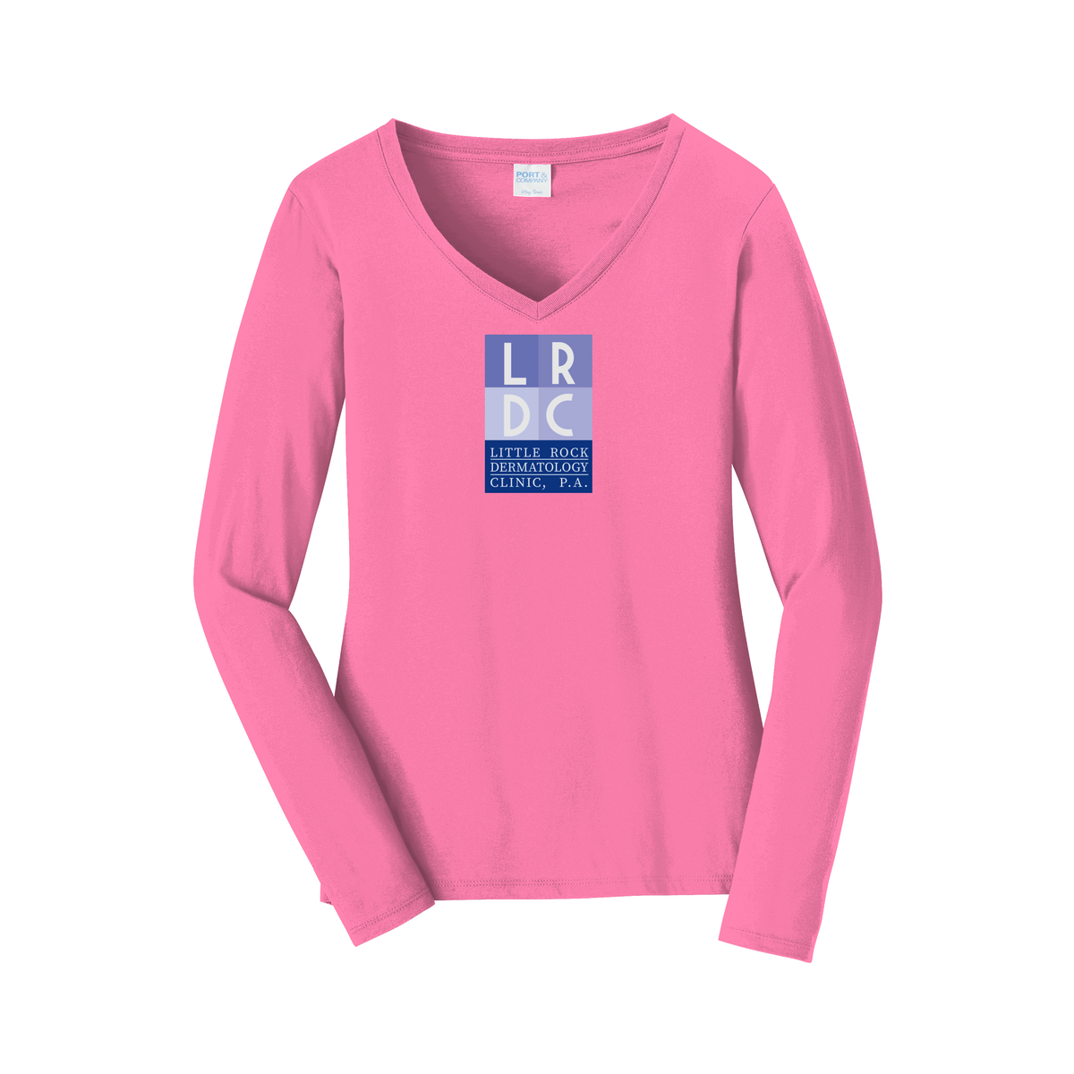 littlerockdermatology-womens-long-sleeve-v-neck-dtf-front-LPC450VLS-newpink-flat-front