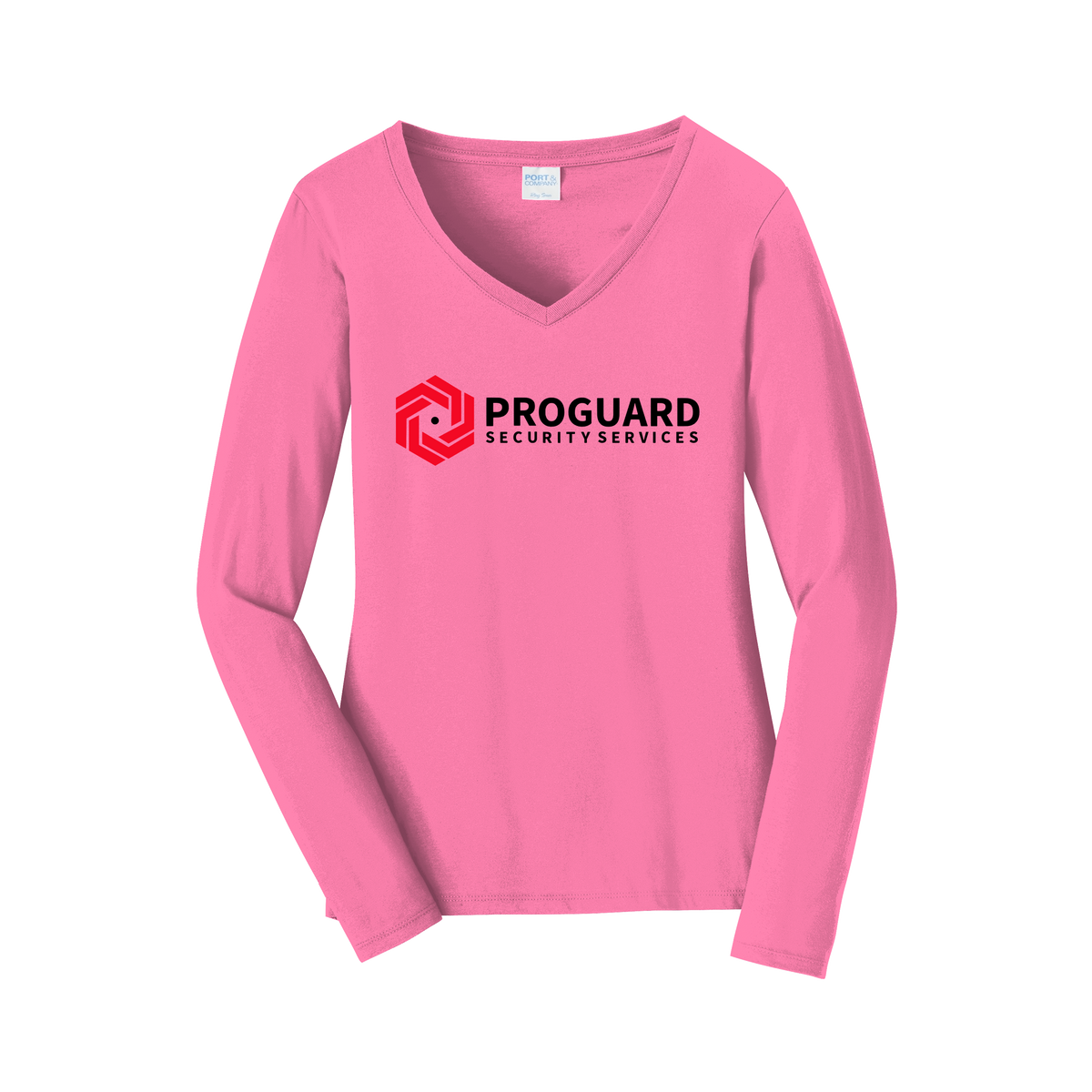 proguardsecurityservices-womens-long-sleeve-v-neck-dtf-front-LPC450VLS-newpink-flat-front