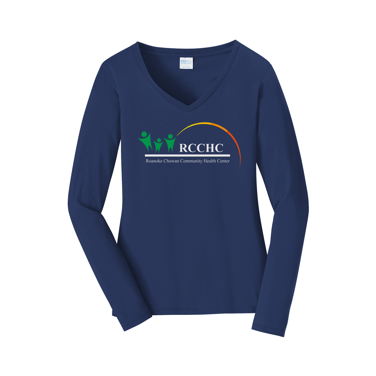 rcchc-womens-long-sleeve-v-neck-dtf-front-LPC450VLS-teamnavy-flat-front