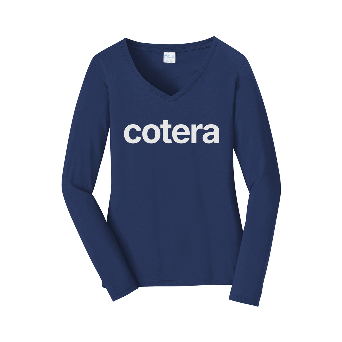 cotera-womens-long-sleeve-v-neck-dtf-front-LPC450VLS-teamnavy-flat-front