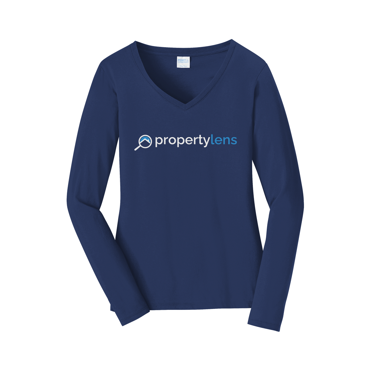 propertylens-womens-long-sleeve-v-neck-dtf-front-LPC450VLS-teamnavy-flat-front