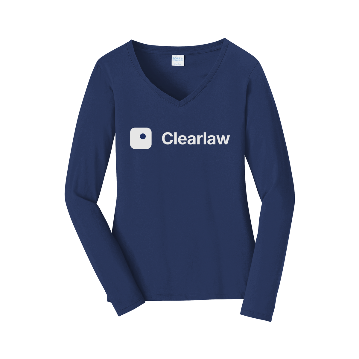 clearlaw-womens-long-sleeve-v-neck-dtf-front-LPC450VLS-teamnavy-flat-front