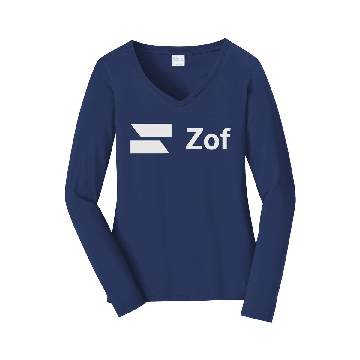 zof-womens-long-sleeve-v-neck-dtf-front-LPC450VLS-teamnavy-flat-front