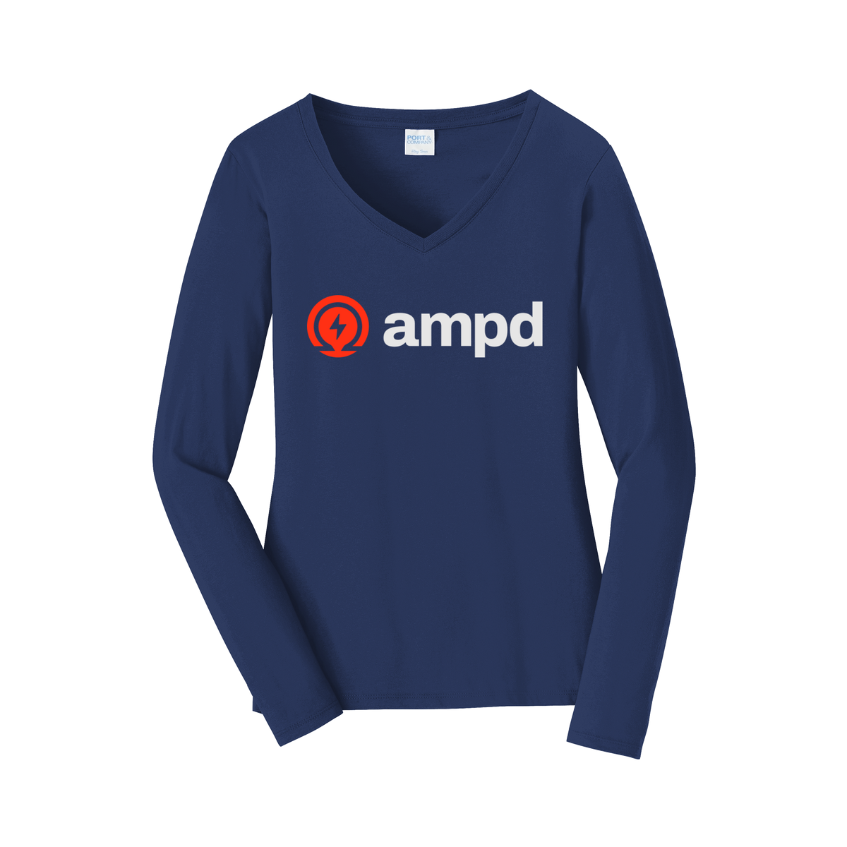 ampd-womens-long-sleeve-v-neck-dtf-front-LPC450VLS-teamnavy-flat-front