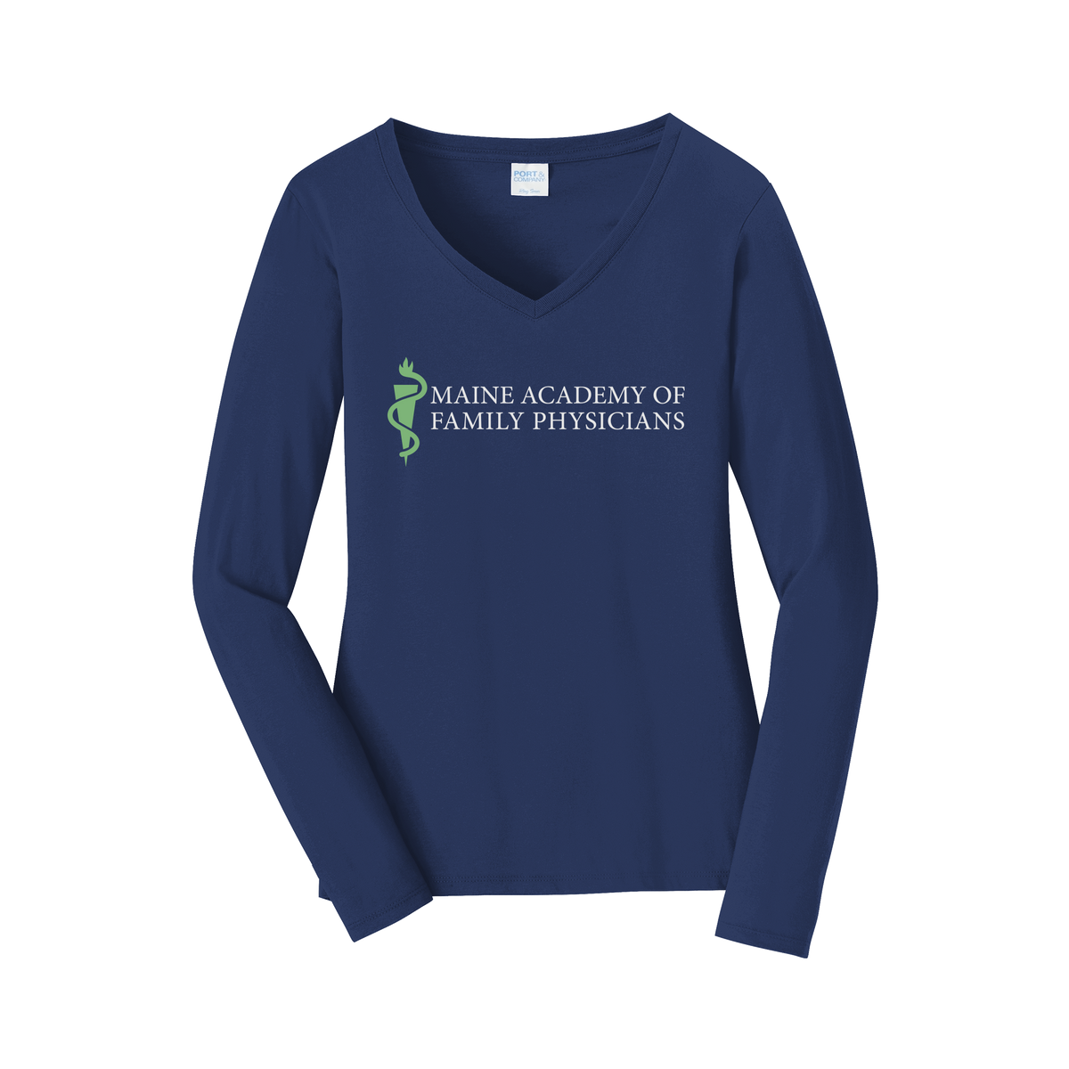 maineafp-womens-long-sleeve-v-neck-dtf-front-LPC450VLS-teamnavy-flat-front