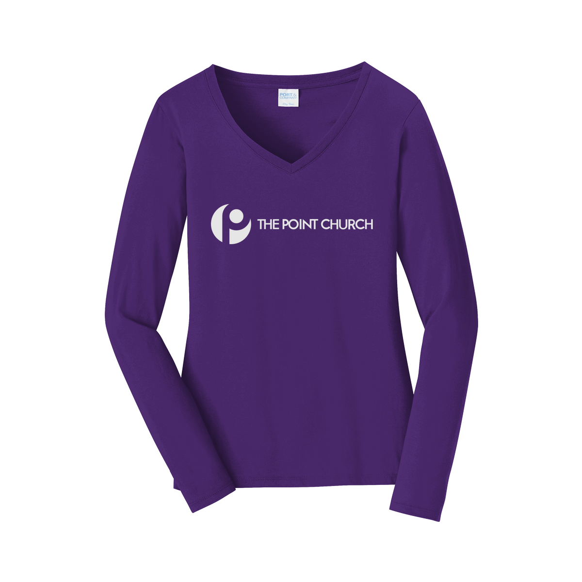 thepointva-womens-long-sleeve-v-neck-dtf-front-LPC450VLS-teampurple-flat-front
