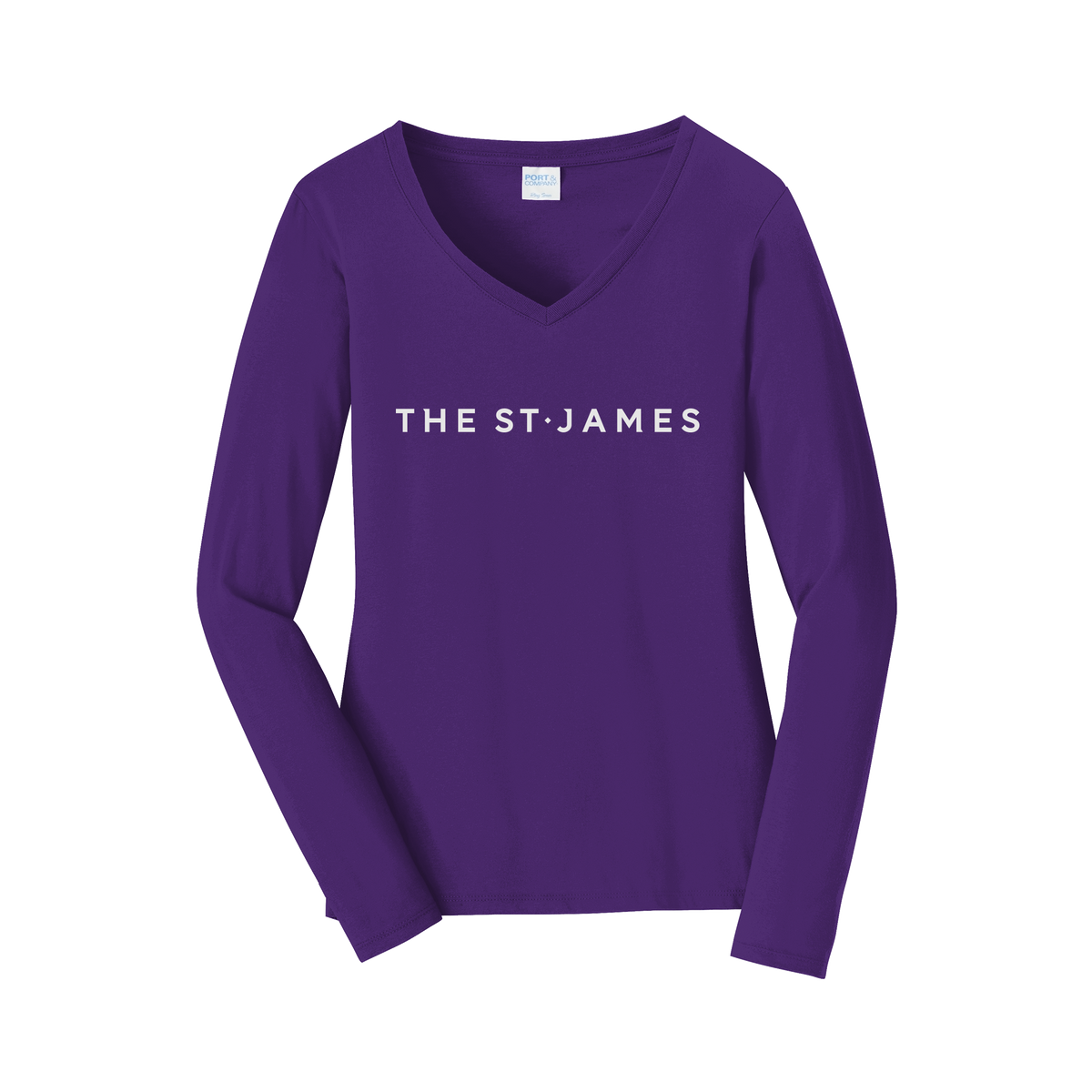 thestjames-womens-long-sleeve-v-neck-dtf-front-LPC450VLS-teampurple-flat-front