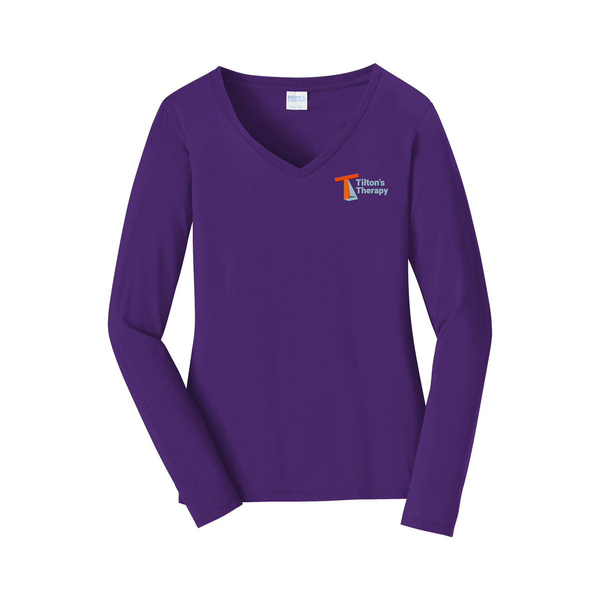 tiltonstherapy-womens-long-sleeve-v-neck-dtf-leftchest-LPC450VLS-teampurple-flat-front
