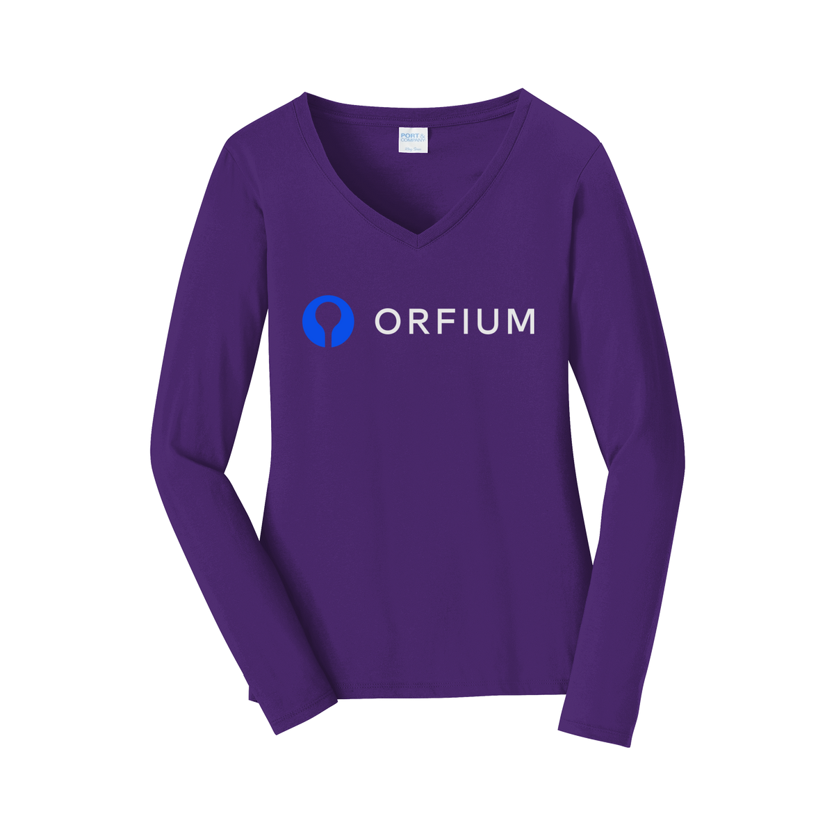 orfium-womens-long-sleeve-v-neck-dtf-front-LPC450VLS-teampurple-flat-front