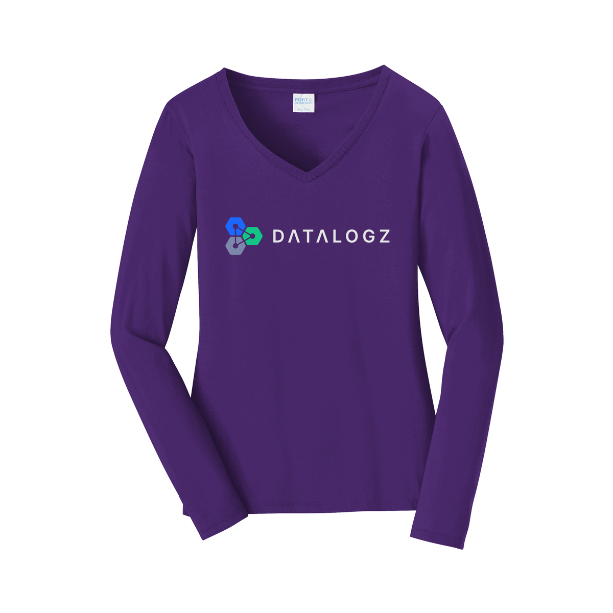 datalogz-womens-long-sleeve-v-neck-dtf-front-LPC450VLS-teampurple-flat-front