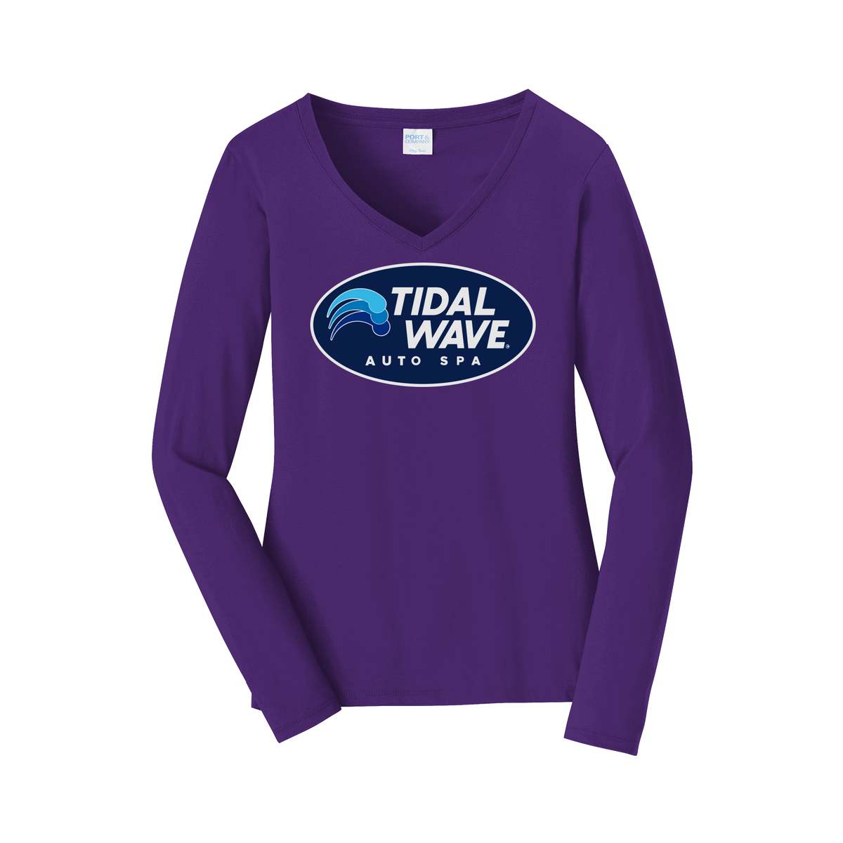 tidalwaveautospa-womens-long-sleeve-v-neck-dtf-front-LPC450VLS-teampurple-flat-front