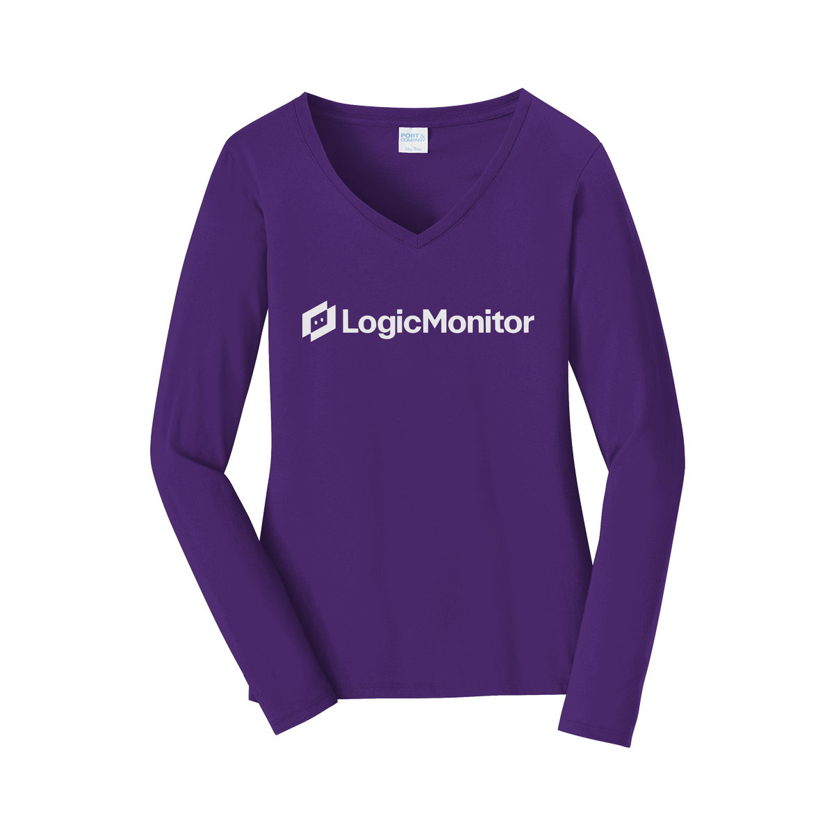 logicmonitor-womens-long-sleeve-v-neck-dtf-front-LPC450VLS-teampurple-flat-front