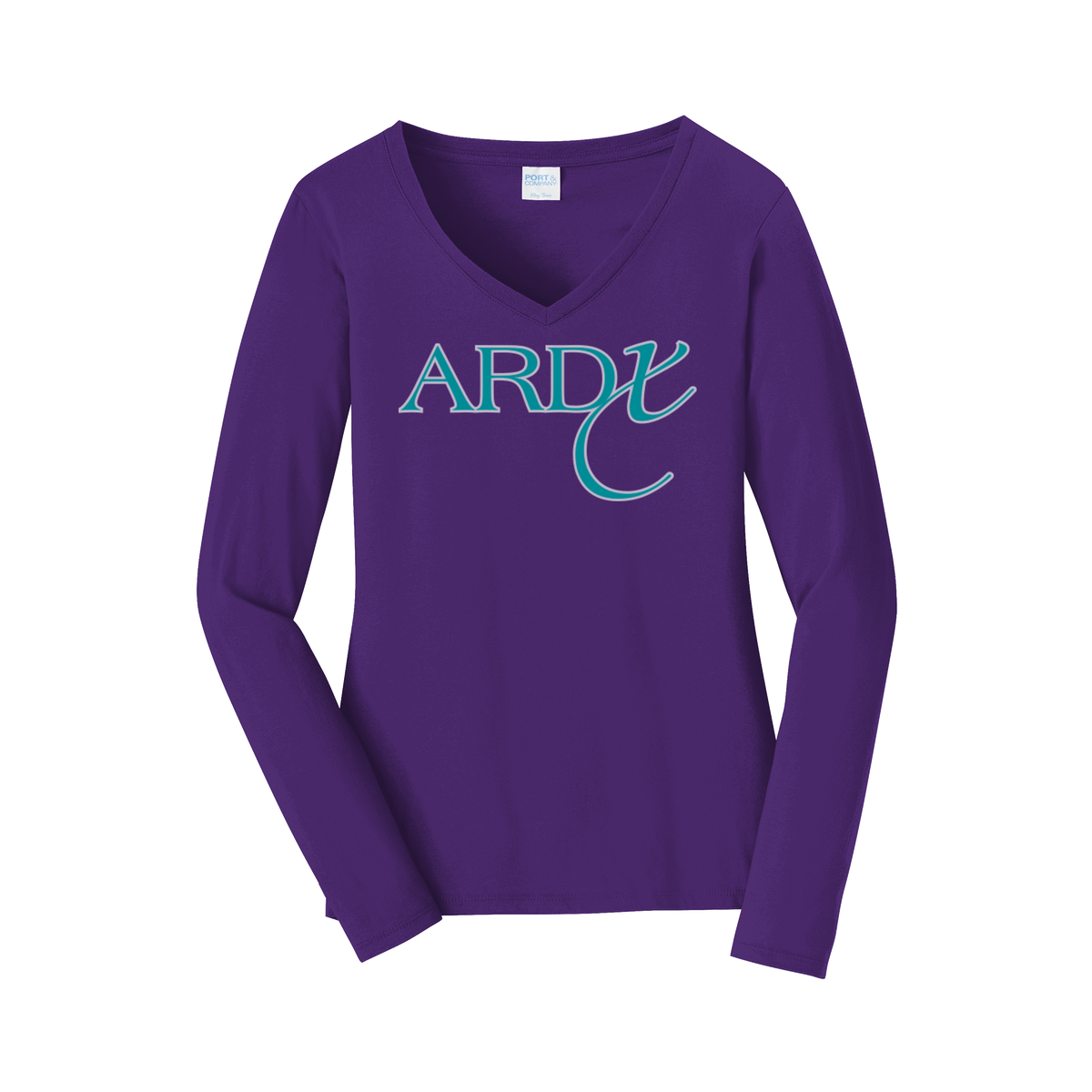 ardx-womens-long-sleeve-v-neck-dtf-front-LPC450VLS-teampurple-flat-front