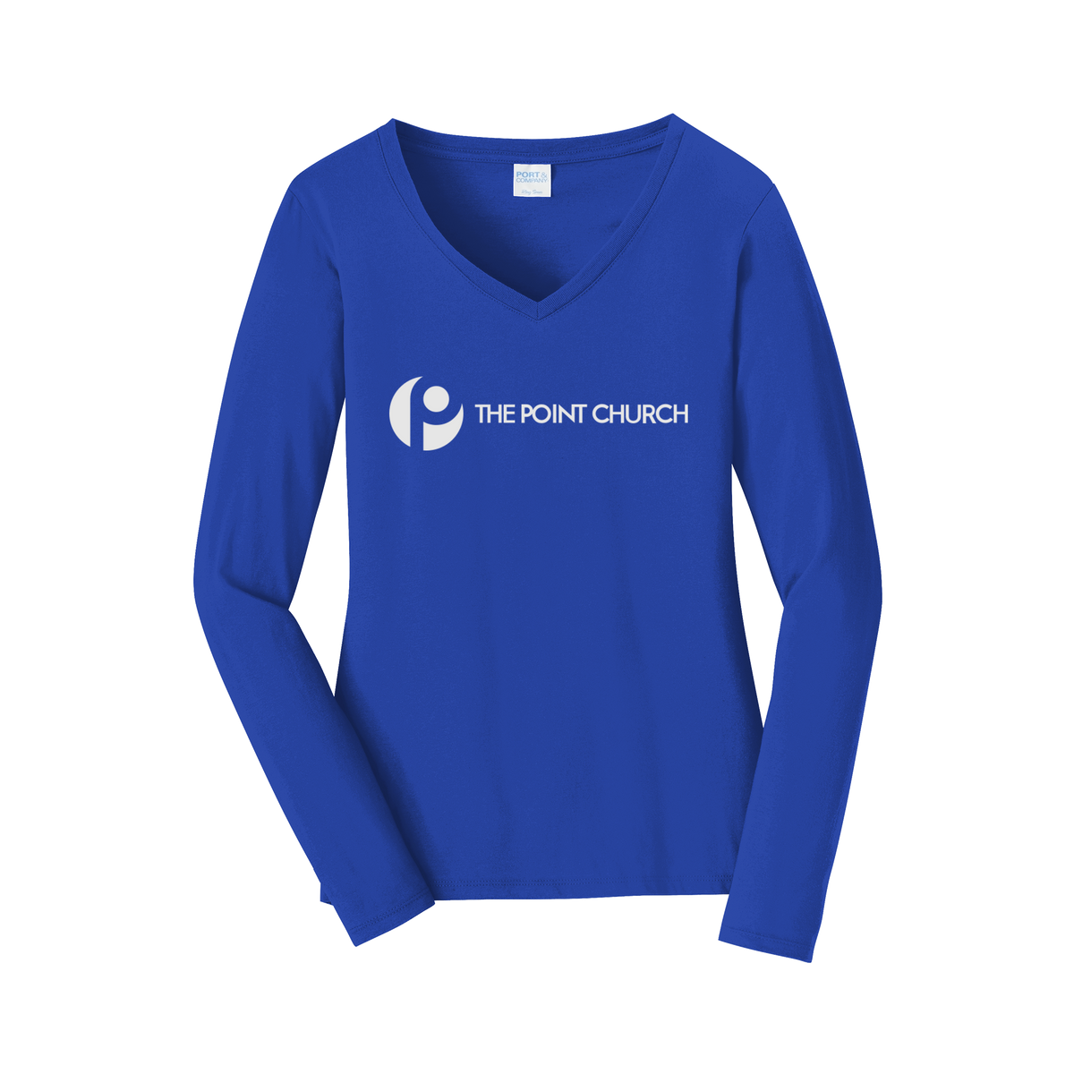 thepointva-womens-long-sleeve-v-neck-dtf-front-LPC450VLS-trueroyal-flat-front