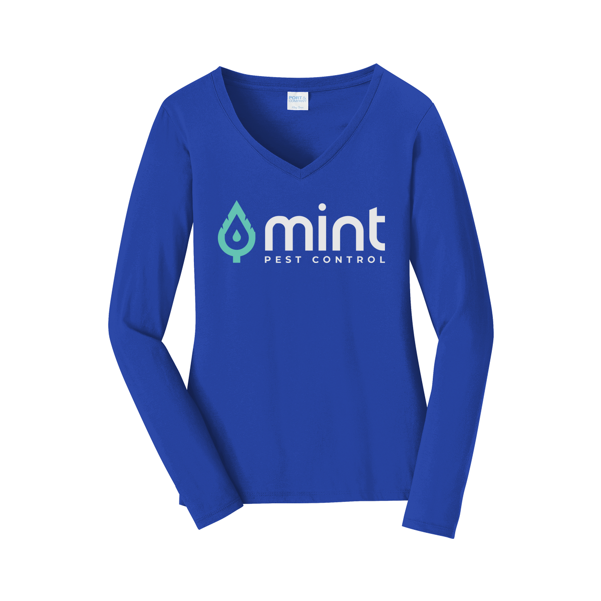 mintpest-womens-long-sleeve-v-neck-dtf-front-LPC450VLS-trueroyal-flat-front