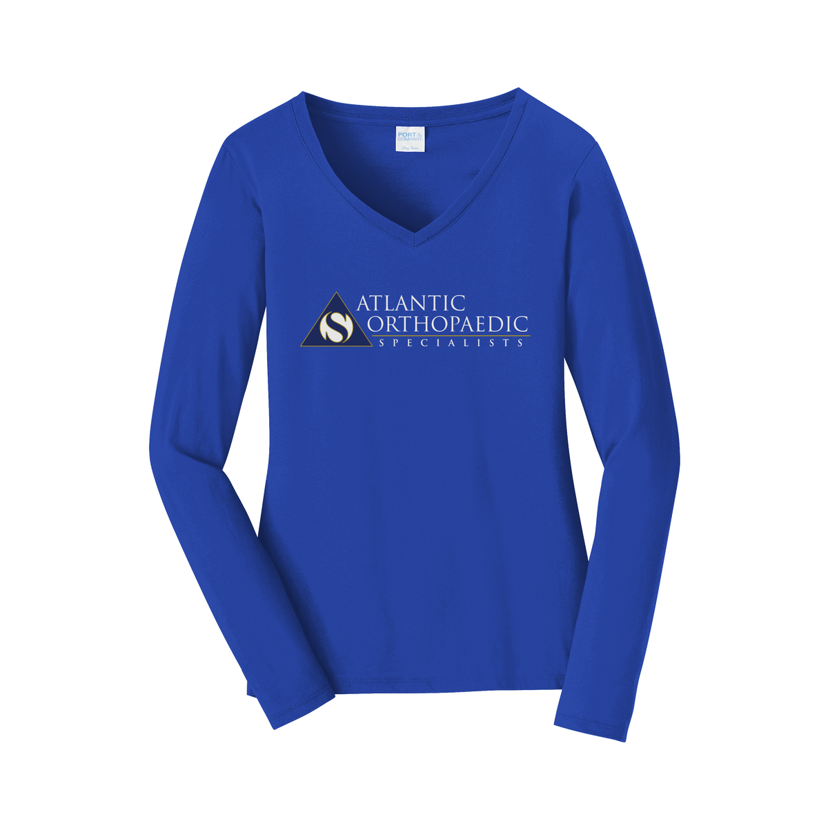 atlanticortho-womens-long-sleeve-v-neck-dtf-front-LPC450VLS-trueroyal-flat-front
