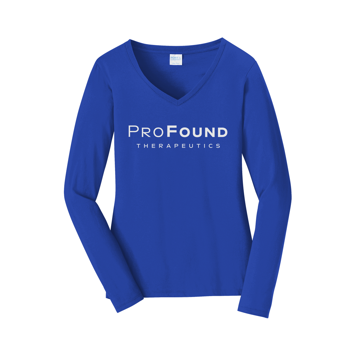 profoundtx-womens-long-sleeve-v-neck-dtf-front-LPC450VLS-trueroyal-flat-front