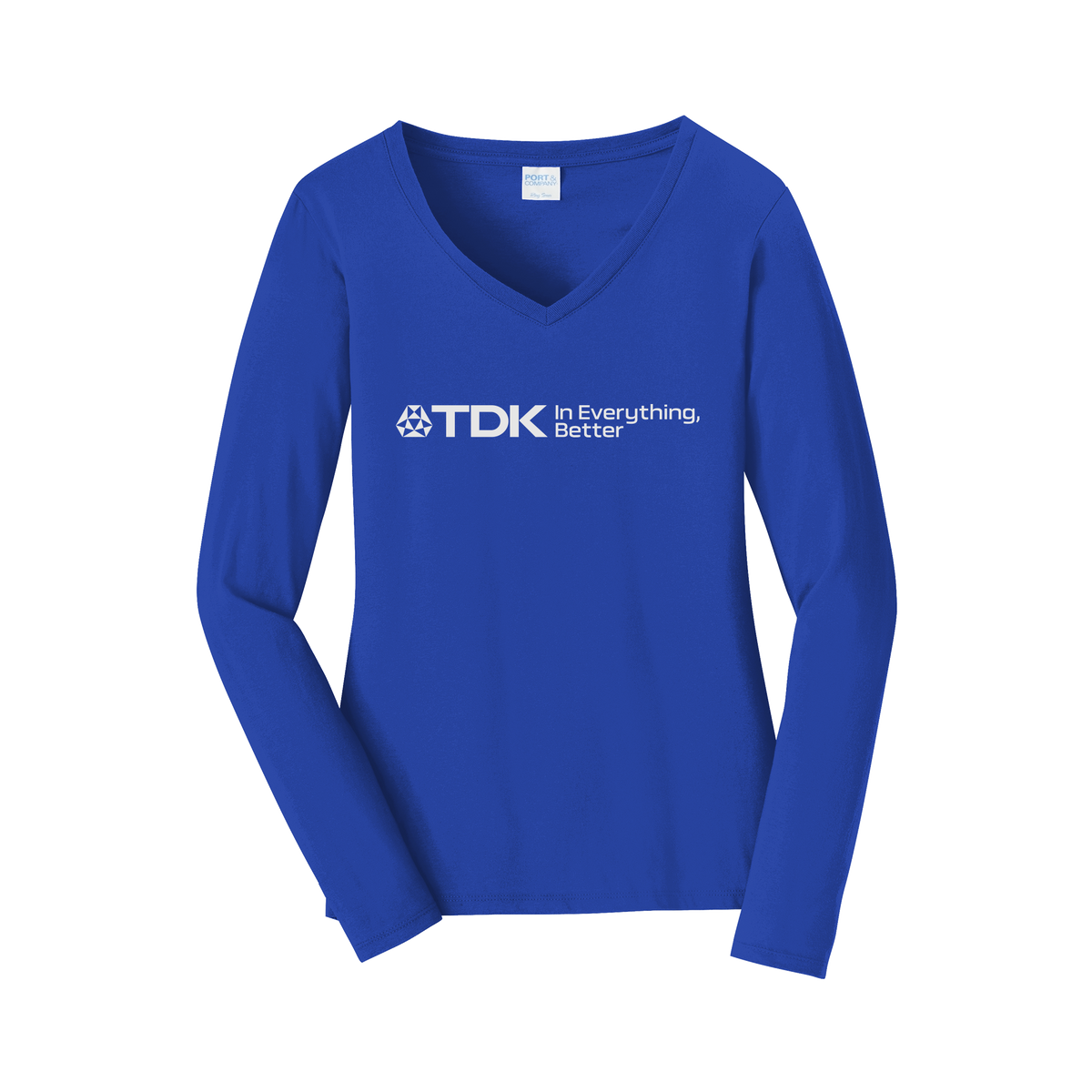 tdk-womens-long-sleeve-v-neck-dtf-front-LPC450VLS-trueroyal-flat-front