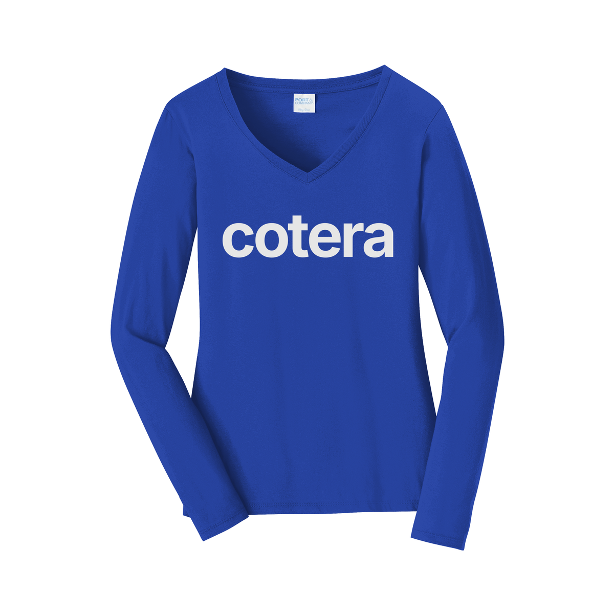 cotera-womens-long-sleeve-v-neck-dtf-front-LPC450VLS-trueroyal-flat-front