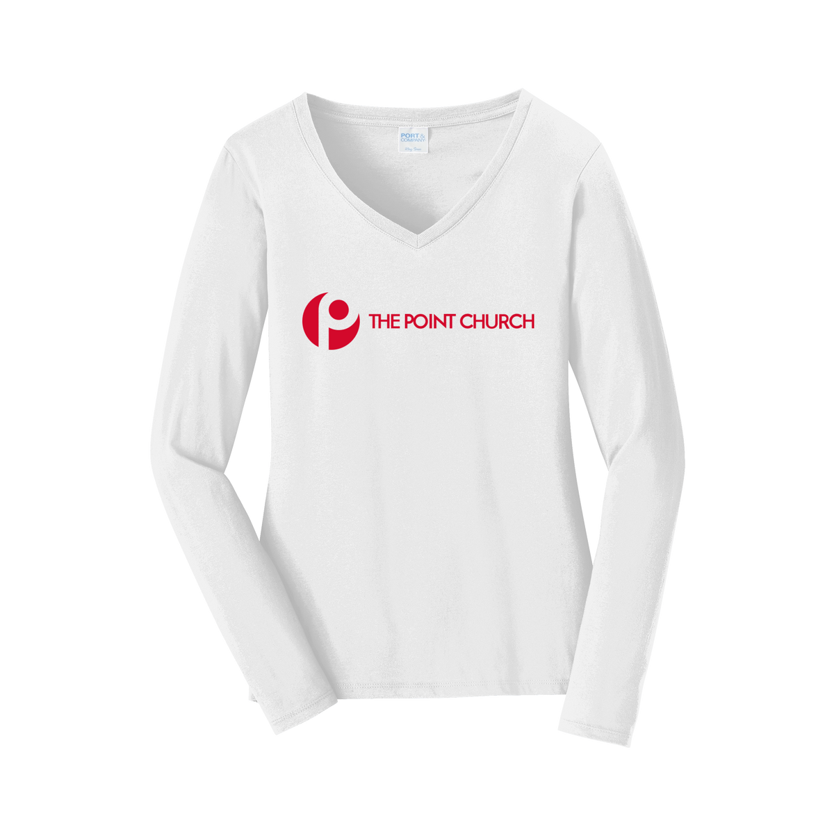 thepointva-womens-long-sleeve-v-neck-dtf-front-LPC450VLS-white-flat-front