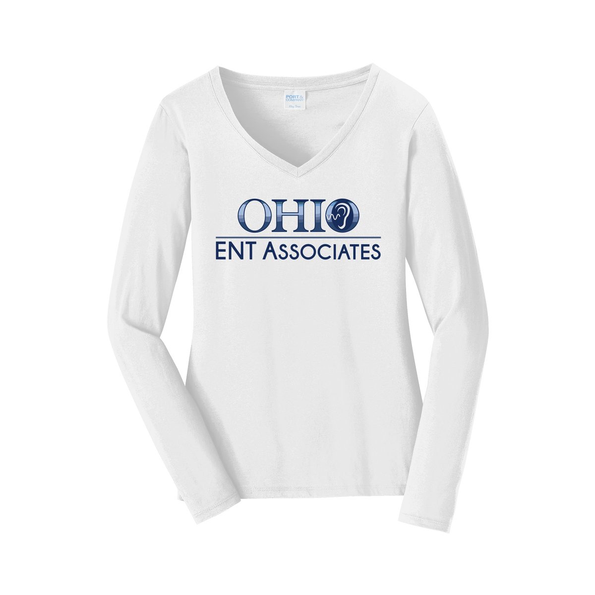 ohioentaudiology-womens-long-sleeve-v-neck-dtf-front-LPC450VLS-white-flat-front