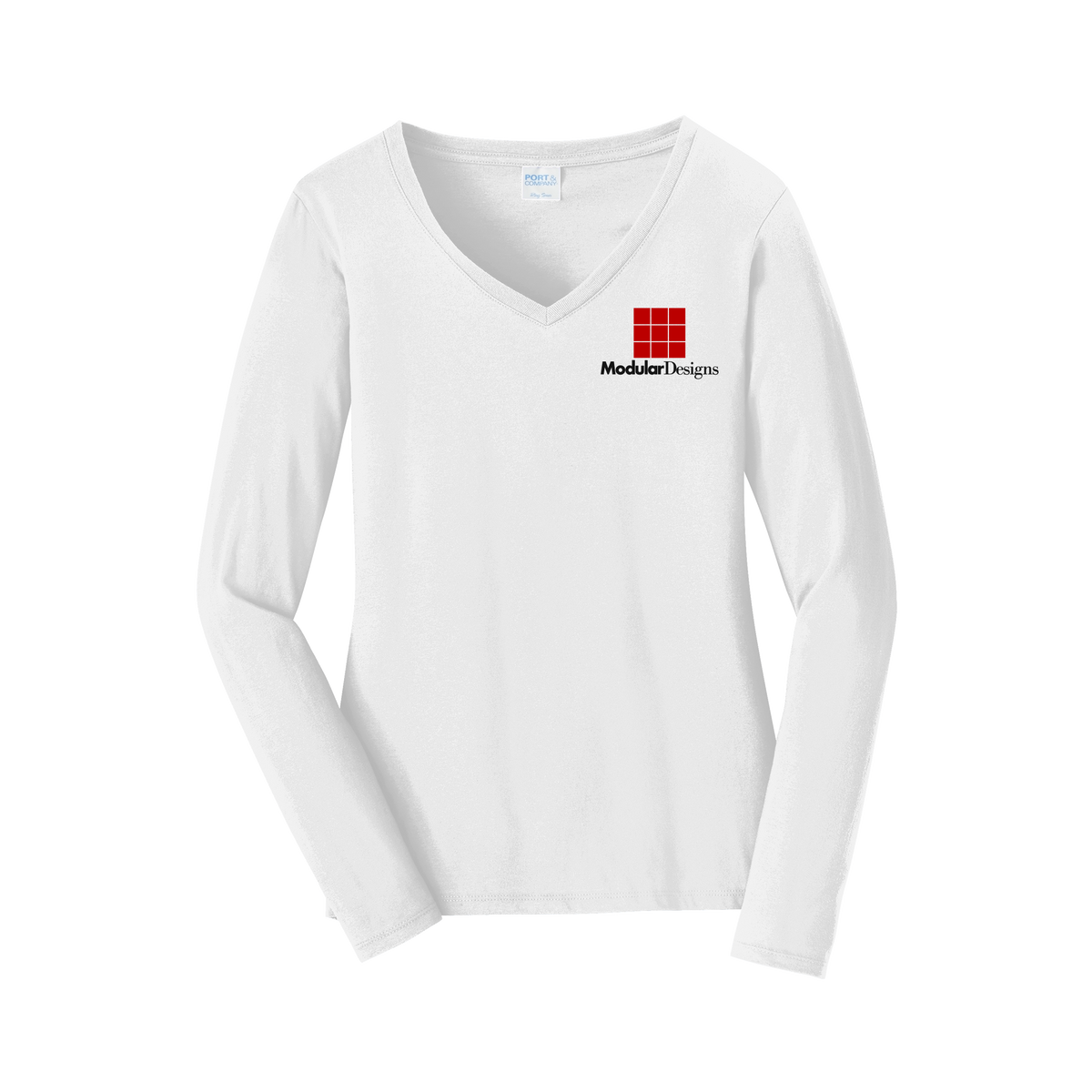 modulardesignsflooring-womens-long-sleeve-v-neck-dtf-leftchest-LPC450VLS-white-flat-front