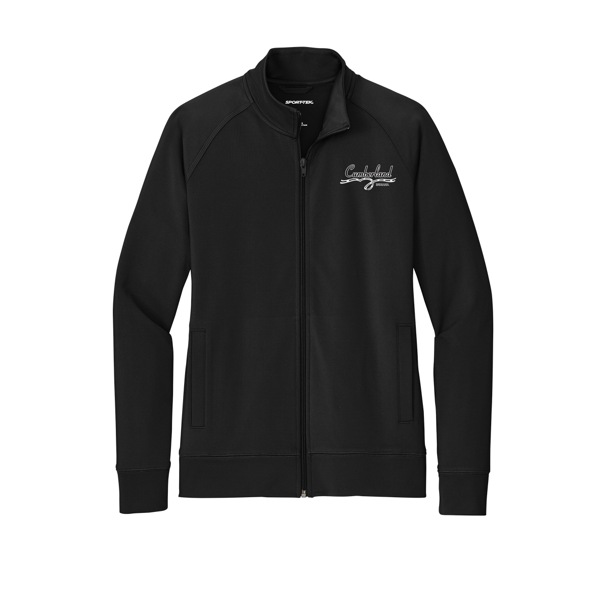 cumberland-sport-tek-womens-cadet-jacket-embroidery-leftchest-LST857-black-flat-front